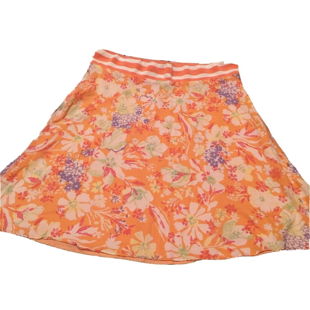 LAUNDRY Womens Skirt Size 6 Orange Floral Knit Elastic Waist-100% cotton (BE-19)